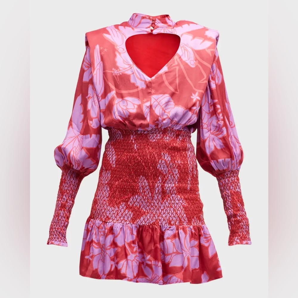 Farm Rio Living Nature Heart-Cutout Smocked Mini Dress